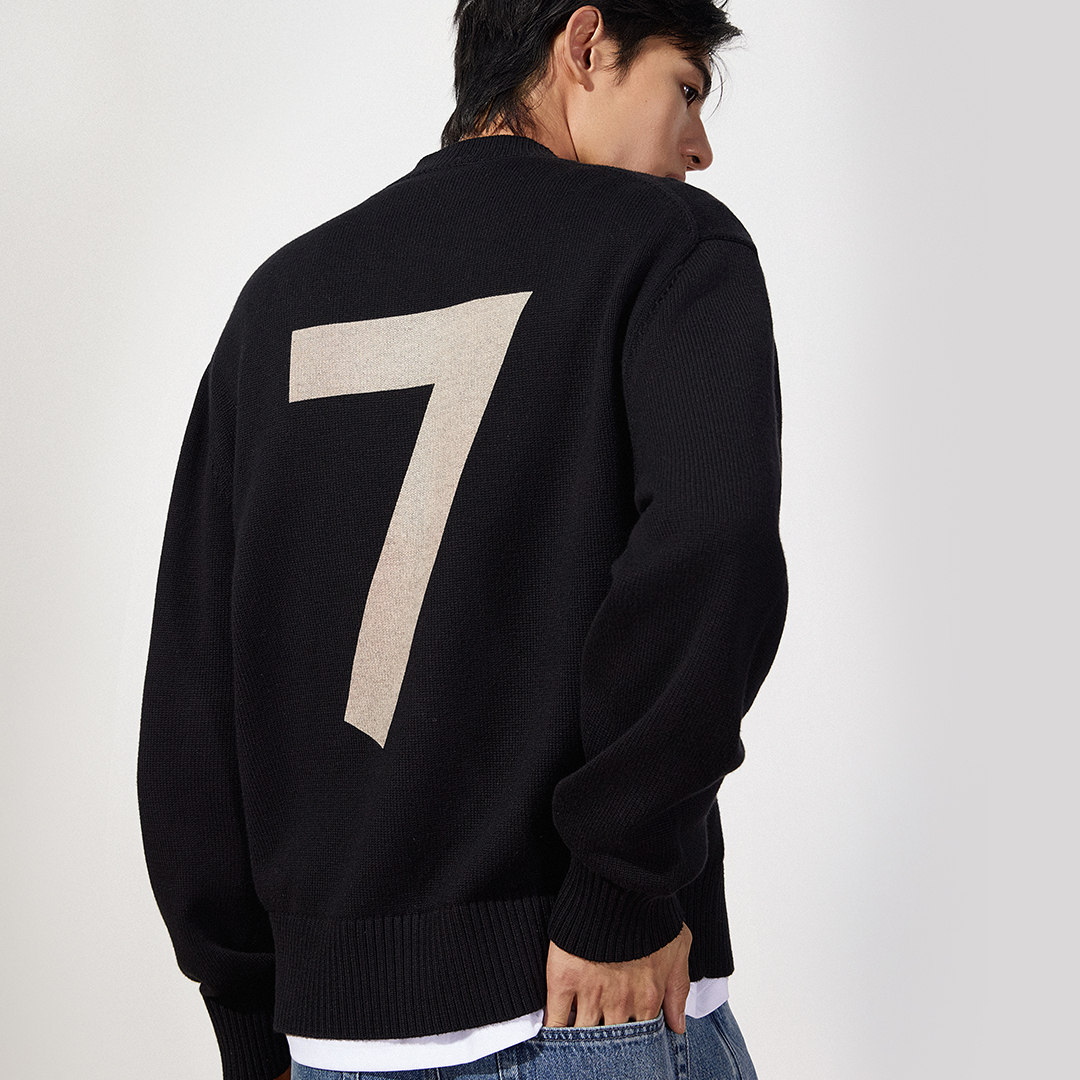 TRENDIANO2025冬季新款全棉幸运7号保暖男款套头衫 1SE4031300
