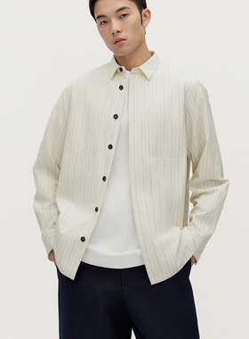 Trendiano2025新款双层条纹男士长袖衬衫 1SM1010800