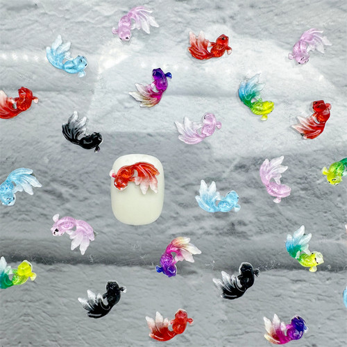新款美甲渐变双色小金鱼饰品DIY手机壳工艺品点缀材料亚克力配件