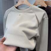 衣服男 潮流休闲宽松上衣百搭加绒打底衫 秋冬新款 拼接圆领卫衣男士