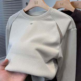 衣服男 潮流休闲宽松上衣百搭加绒打底衫 秋冬新款 拼接圆领卫衣男士