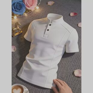 白色硬挺廓形解构POLO衫男夏季高级感亨利领T恤美式正肩短袖