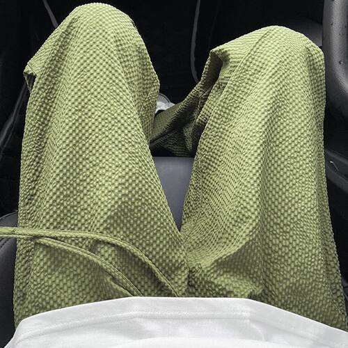 军绿色泡泡纱冰丝裤男夏季薄款美式复古运动休闲裤防晒速干空调裤