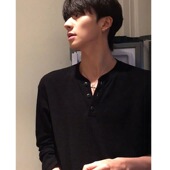 高级感黑色卫衣cleanfit内搭打底衫 t恤男款 亨利领华夫格长袖 美式