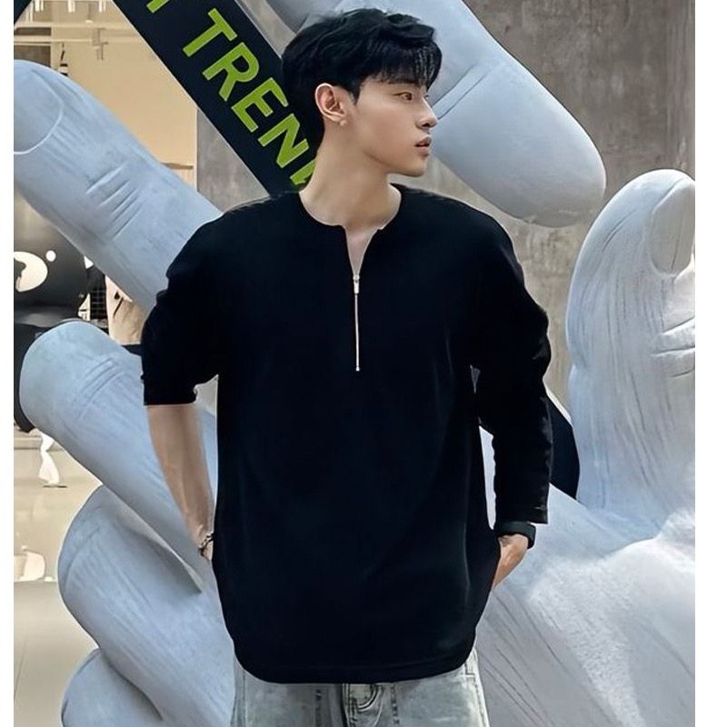 美式半拉链长袖t恤男款秋季华夫格无帽卫衣高级感内搭打底亨利衫