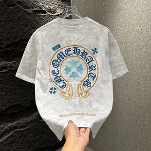 欧洲站重工印花短袖T恤男士夏季轻奢潮牌百搭痞帅修身半袖上衣服