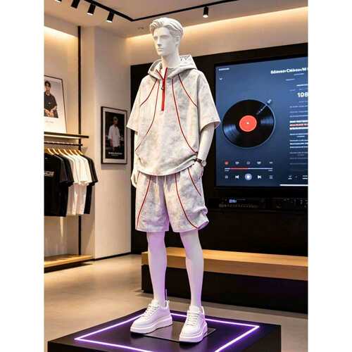 夏日穿搭一整套男青少年设计感扎染半拉链连帽t恤短裤两件套