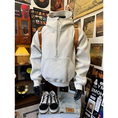 美式半拉链立领卫衣男款2025秋季新款小众解构外套重磅硬挺连帽衫