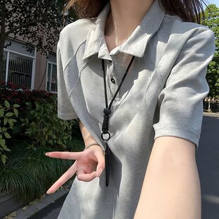 灰色正肩短袖 型半截袖 polo衫 拼接翻领t恤重磅宽松版 男款 2026夏季