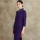 优雅旗袍款 从简长袖 复古蕾丝紫色立领 中国风素心妈妈礼服