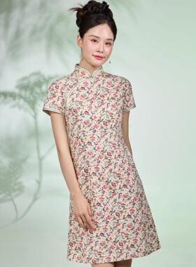 素心从简-中国风复古纯棉印立领短裙