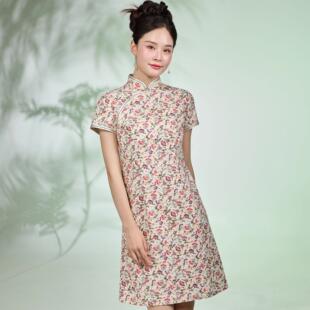 素心从简-中国风复古纯棉印立领短裙