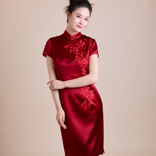 国风中式麻缎竹子竹叶刺绣妈妈装