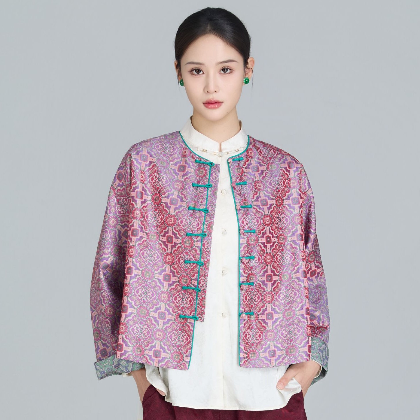 琉璃月华-中国风复古提花对襟圆领上衣GB3BG021135