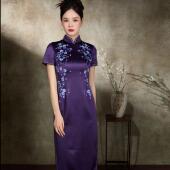 立领复古紫气盈门款 中国风重工刺绣 紫气东来旗袍 妈妈装