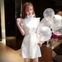 2019 phụ nữ mới organza khâu váy khí chất người đàn ông nhỏ bé mỏng Một chiếc váy trắng chữ - Váy eo cao đầm khoét eo