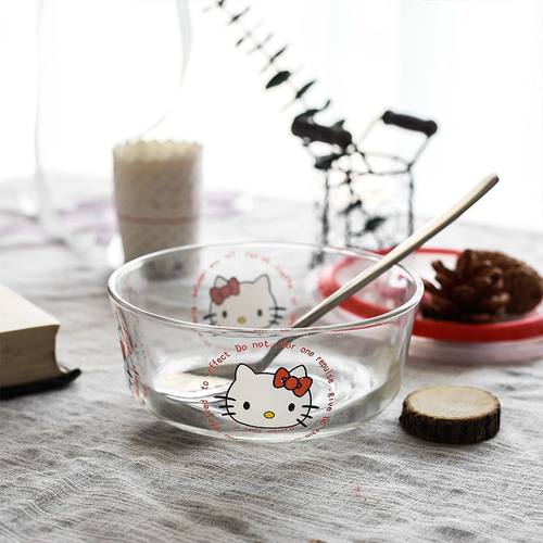 2只装！公主的幸福生活～kitty玻璃碗泡面碗水果沙拉碗燕麦碗汤碗