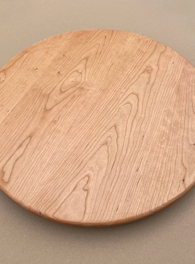 实木圆形转盘桌面樱桃木桌子茶几白蜡木碳化圆桌转盘黑色圆形定制