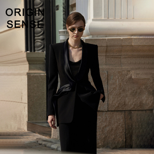 ORIGIN SENSE/知觉之门高端定制轻奢穿搭小众不对称设计黑色套装
