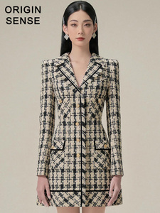 秋冬新品精致复古高档修身显瘦超短束腰职场白领粗纺小香风连衣裙