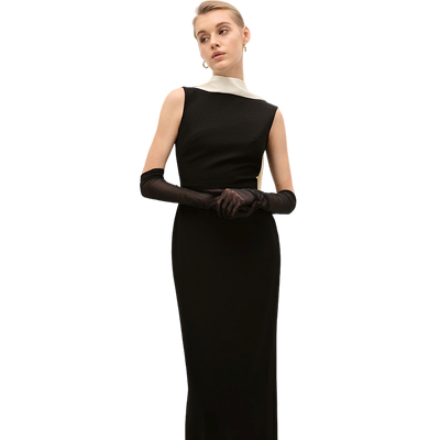 通勤露背连衣裙长裙无袖