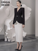 知觉之门小众设计高档精致V领黑色西装 ORIGIN SENSE 外套两件套