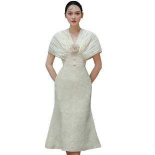 ORIGIN SENSE/知觉之门小众设计优雅富贵感淑女鱼尾裙白色连衣裙