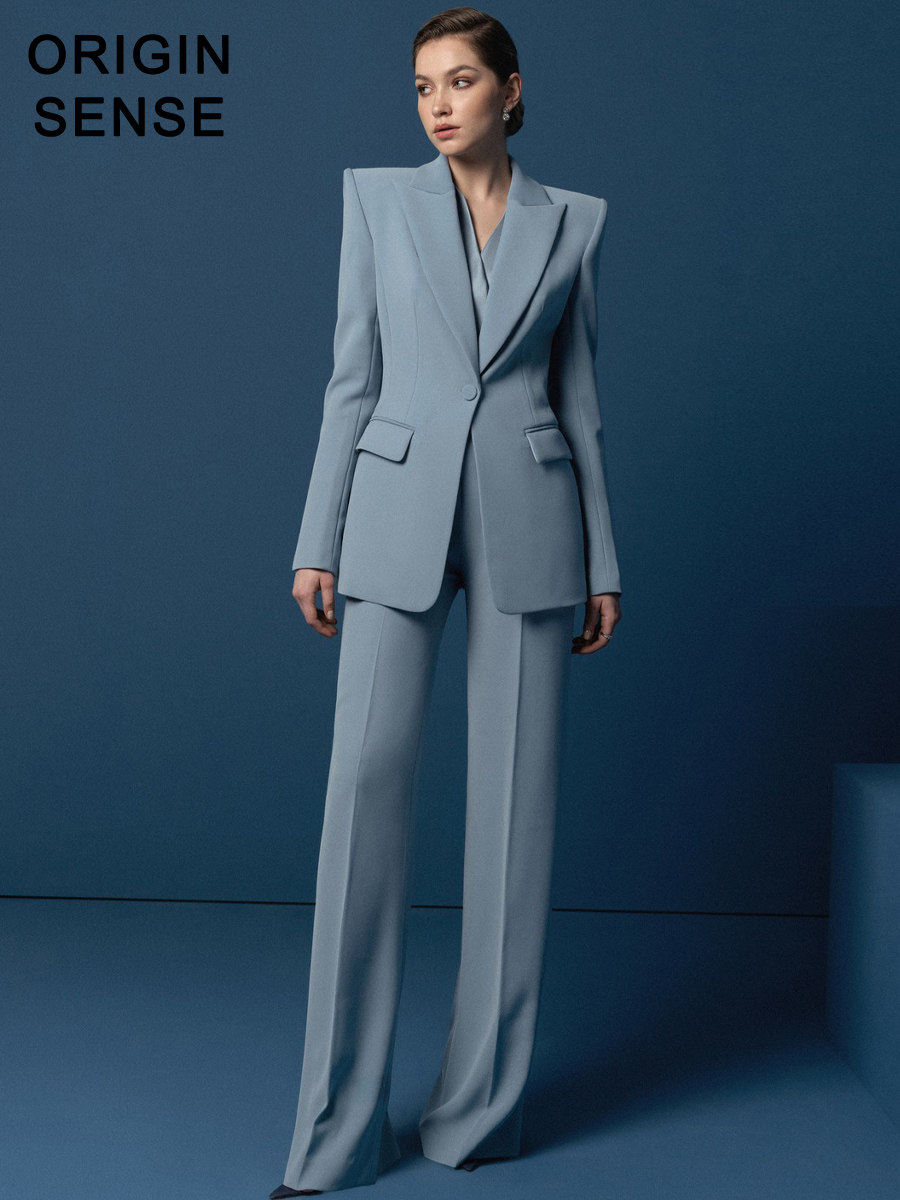ORIGIN SENSE/知觉之门精品精英女性垫肩气场女直筒裤西装两件套