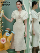 ORIGIN SENSE 知觉之门小众设计优雅富贵感淑女鱼尾裙白色连衣裙