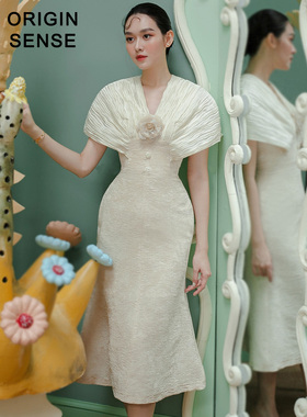 ORIGIN SENSE/知觉之门小众设计优雅富贵感淑女鱼尾裙白色连衣裙