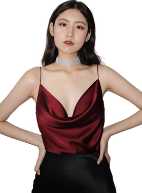 露肩锁骨女人味儿仿丝小吊带醋酸