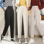 毛呢萝卜裤 呢子休闲九分裤 大码 秋冬新款 高腰加绒加厚哈伦呢子裤