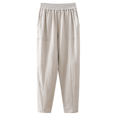 棉麻哈伦裤九分休闲裤薄萝卜裤麻