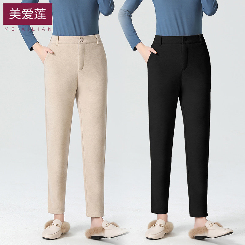裤子女春秋冬款新款毛呢哈伦裤萝卜裤九分休闲呢子裤大码小个子裤