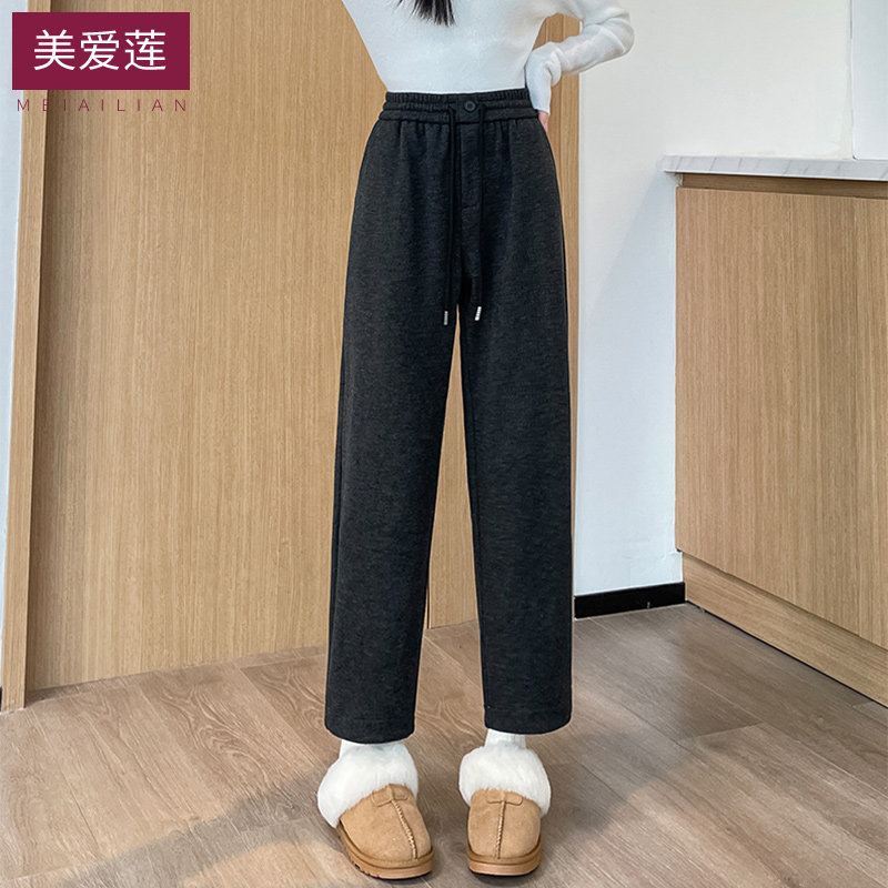 毛呢裤高腰宽松哈伦裤加绒加厚