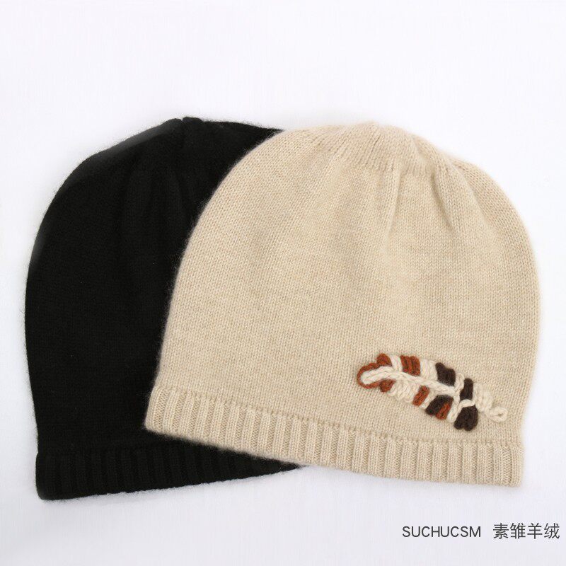 suchu素雏 秋冬羊绒帽子女纯手工立体树叶钩花帽护耳针织厚堆堆帽