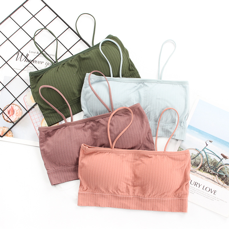 缝螺纹运动背心一字围吊带美背文胸细带抹胸裹胸打底内衣女