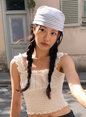 韩系博主款蓝色条纹头巾女潮2025新款高级感绑发发带包头丝巾方巾