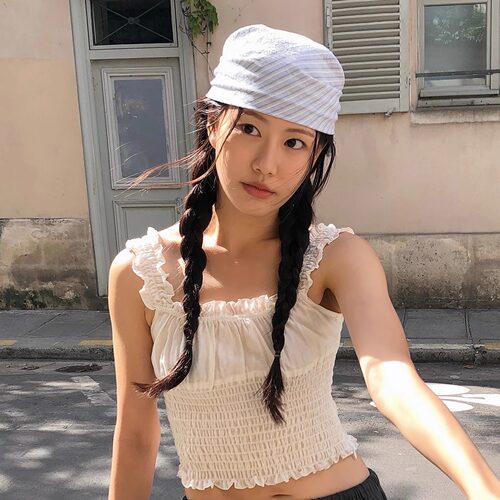 韩系博主款蓝色条纹头巾女潮2025新款高级感绑发发带包头丝巾方巾