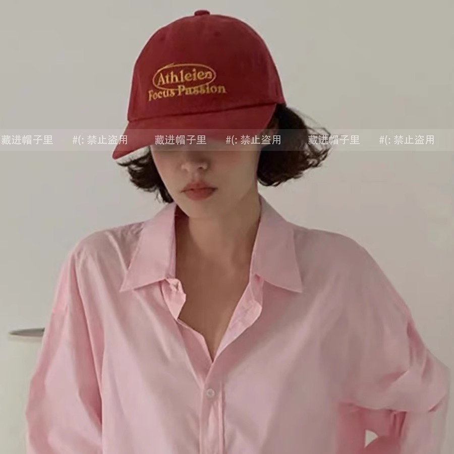 韩国东大门春夏磨毛刺绣字母鸭舌帽子男女复古酒红色棒球帽显脸小