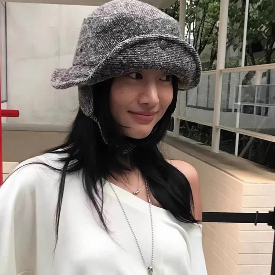 韩国ins博主款冬季毛呢翻檐渔夫帽女百搭护耳耳罩遮阳盆帽显脸小