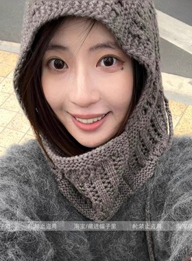 韩系手工钩针针织帽巴拉克拉法帽ig博主同款氛围感包头帽子女时髦
