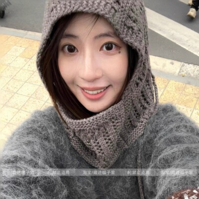 韩系手工钩针针织帽巴拉克拉法帽ig博主同款氛围感包头帽子女时髦
