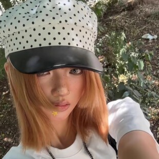 韩系波点拼接pu皮帽檐平顶海军帽女春夏百搭显脸小贝雷帽鸭舌帽子