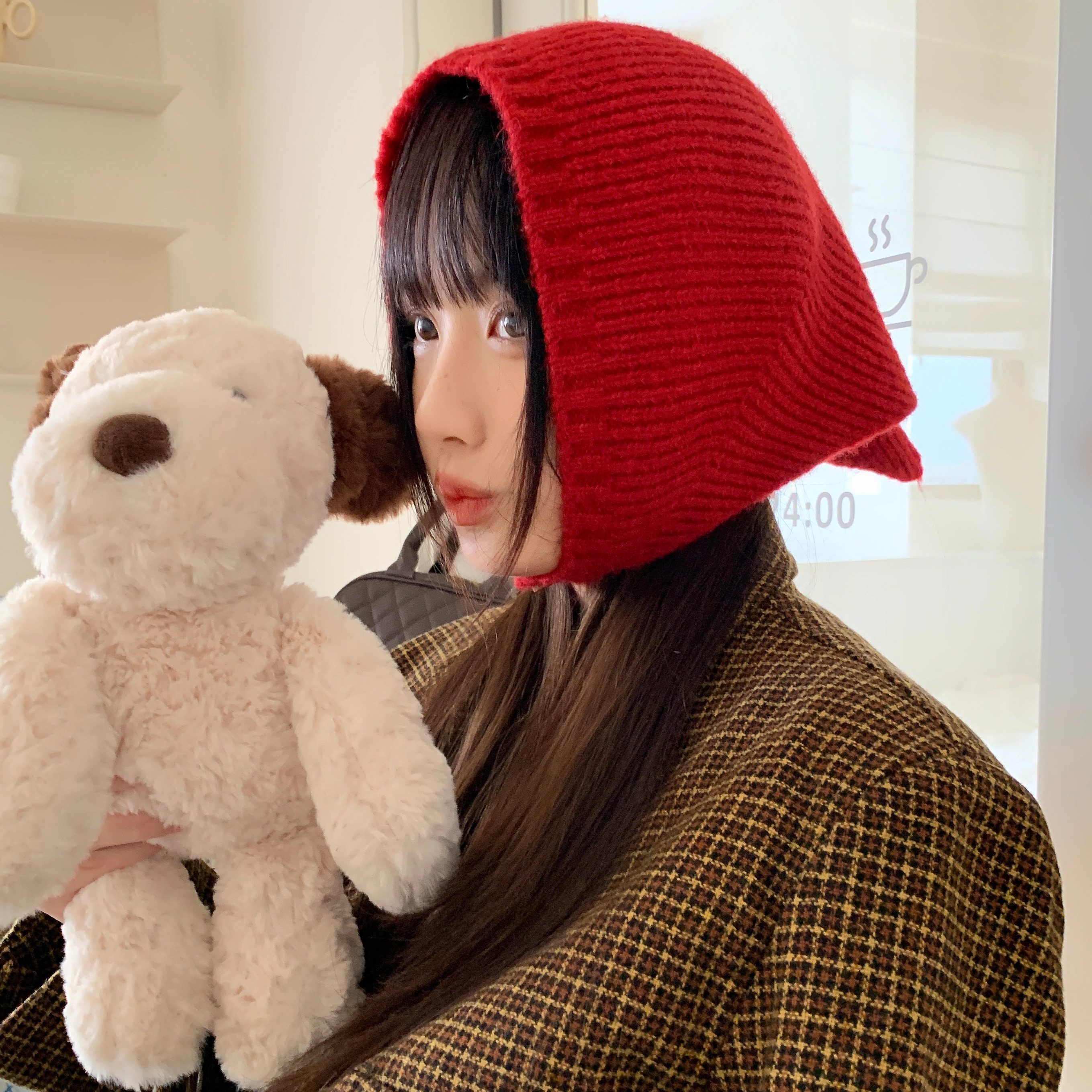 韩国纽扣红色针织包头三角巾女秋冬保暖百搭韩系头巾时髦洋气领巾,服饰配件/皮带/帽子/围巾,围巾/丝巾/披肩,淘宝优惠券,粉丝福利购,淘宝优惠卷