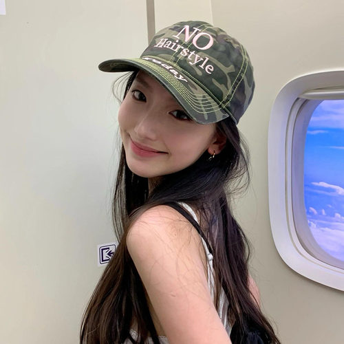 韩国No Hairstyle Today撞色字母迷彩鸭舌帽子潮街头时尚棒球帽女