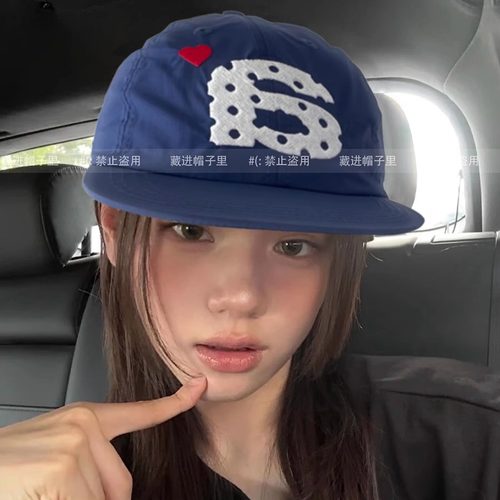 韩国25新款波点字母a平檐尼龙鸭舌帽女夏季速干宽帽檐遮阳棒球帽