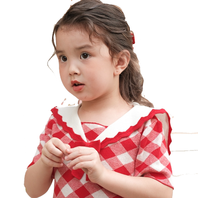 herroyal学院格纹亲子短袖连衣裙