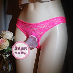 免脱诱惑低腰交叉伪娘t裤 男士 蕾丝男同用品缕空性感jj内裤