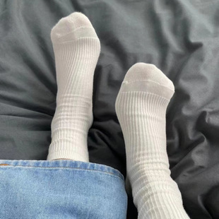 白色长袜子女中筒袜夏季 堆堆袜 薄款 ins潮运动日系纯棉纯色夏天款